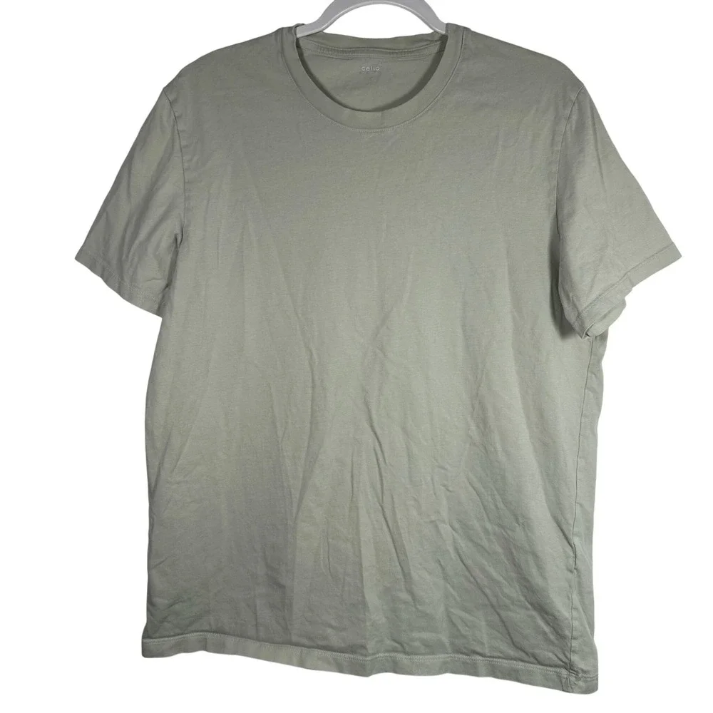 Celio Mens Short Sleeve Crew Neck Cotton‎ T-Shirt Sage Green Size L 8294